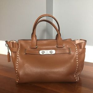 Coach Swagger 37 Carryall Rose Gold Studs Bag RARE